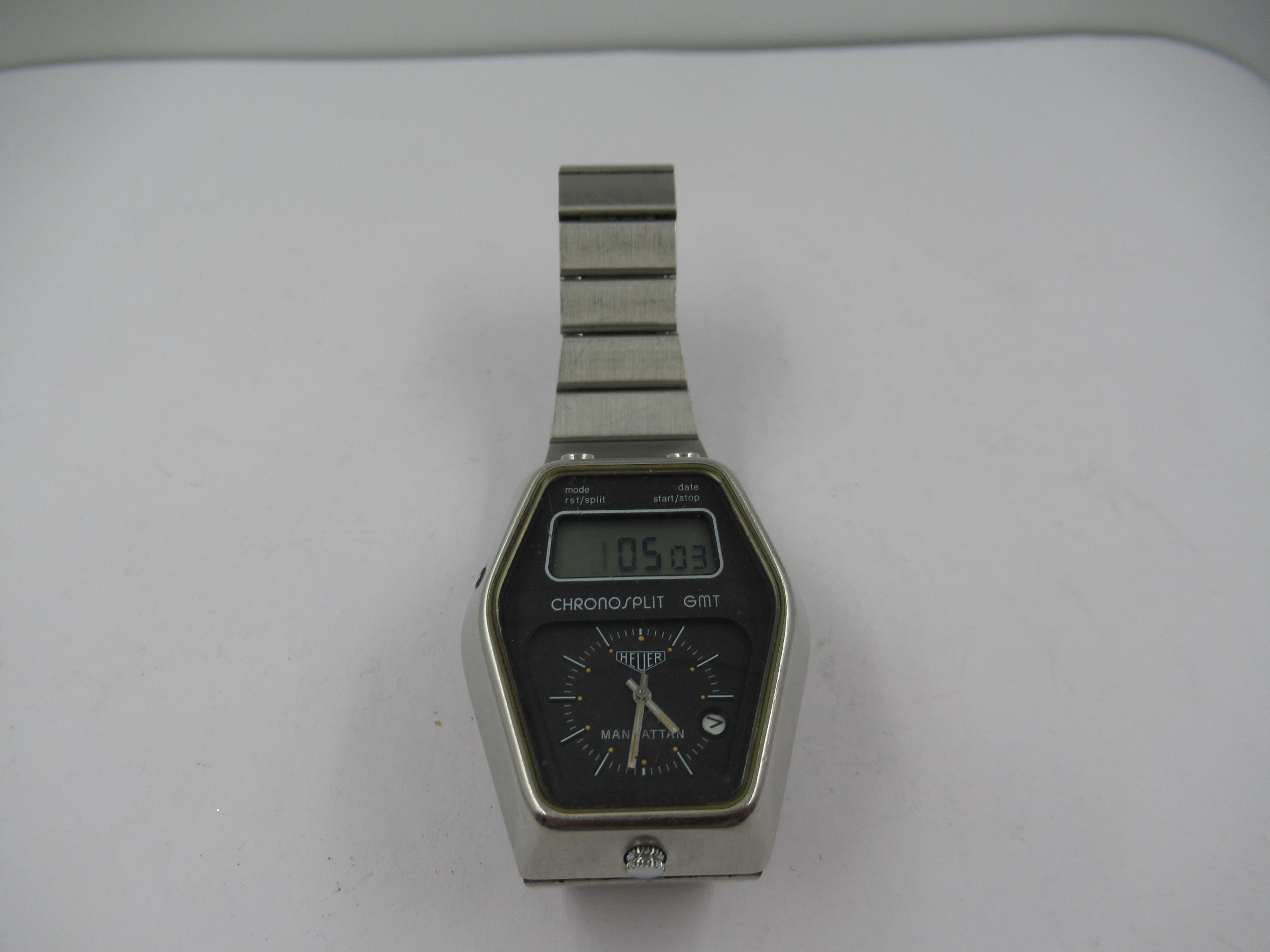 Tag Heuer, gentleman's coffin shaped stainless steel digital and analogue wristwatch, with - Image 2 of 4