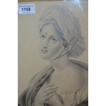 19th Century pencil sketch, head and shoulder portrait of a lady, 11.5ins x 9ins, gilt framed