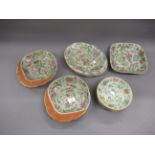 19th Century Canton eleven piece dessert service, decorated with polychrome birds and flowers on a