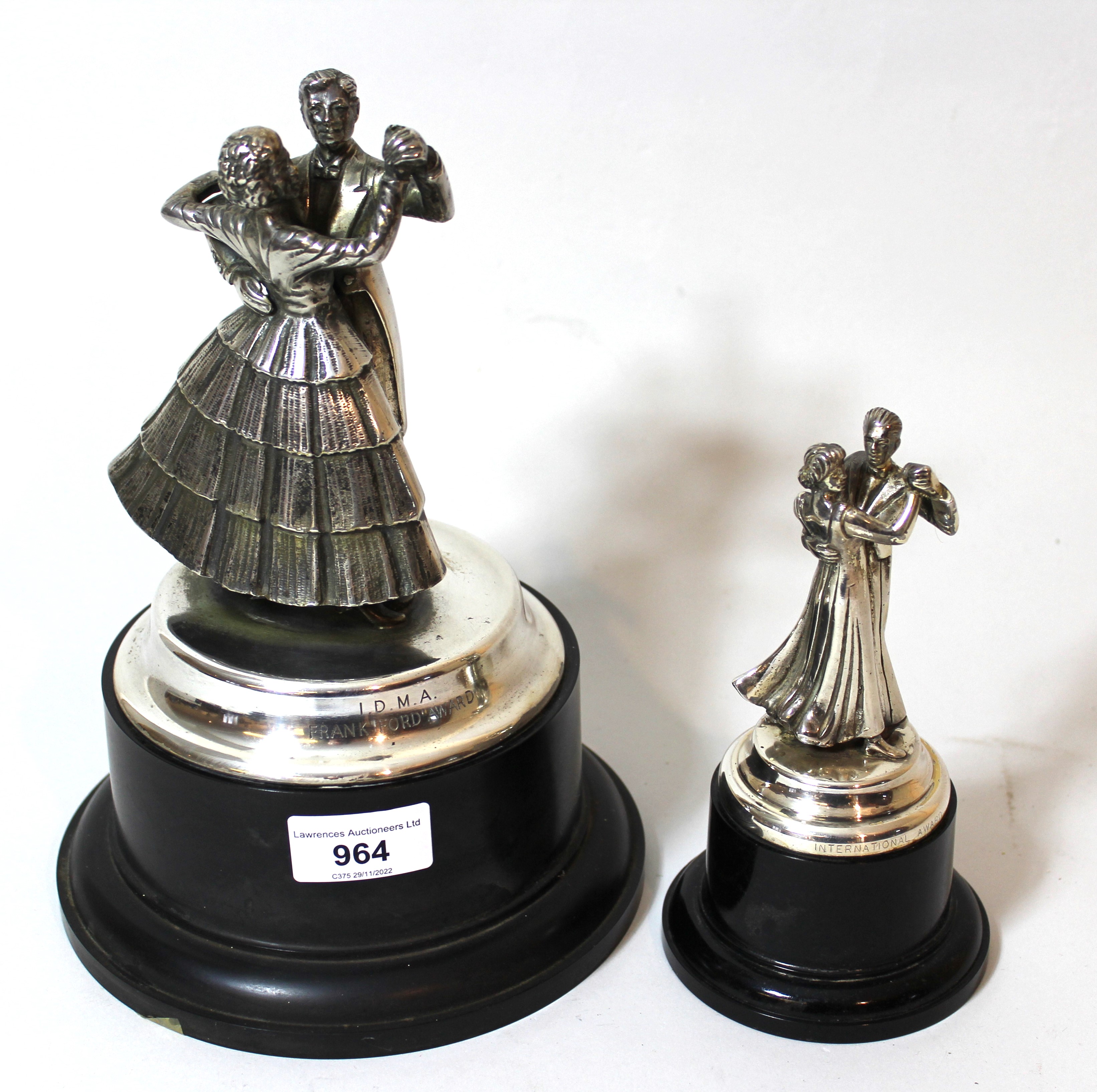 Two silver plated dancing trophies