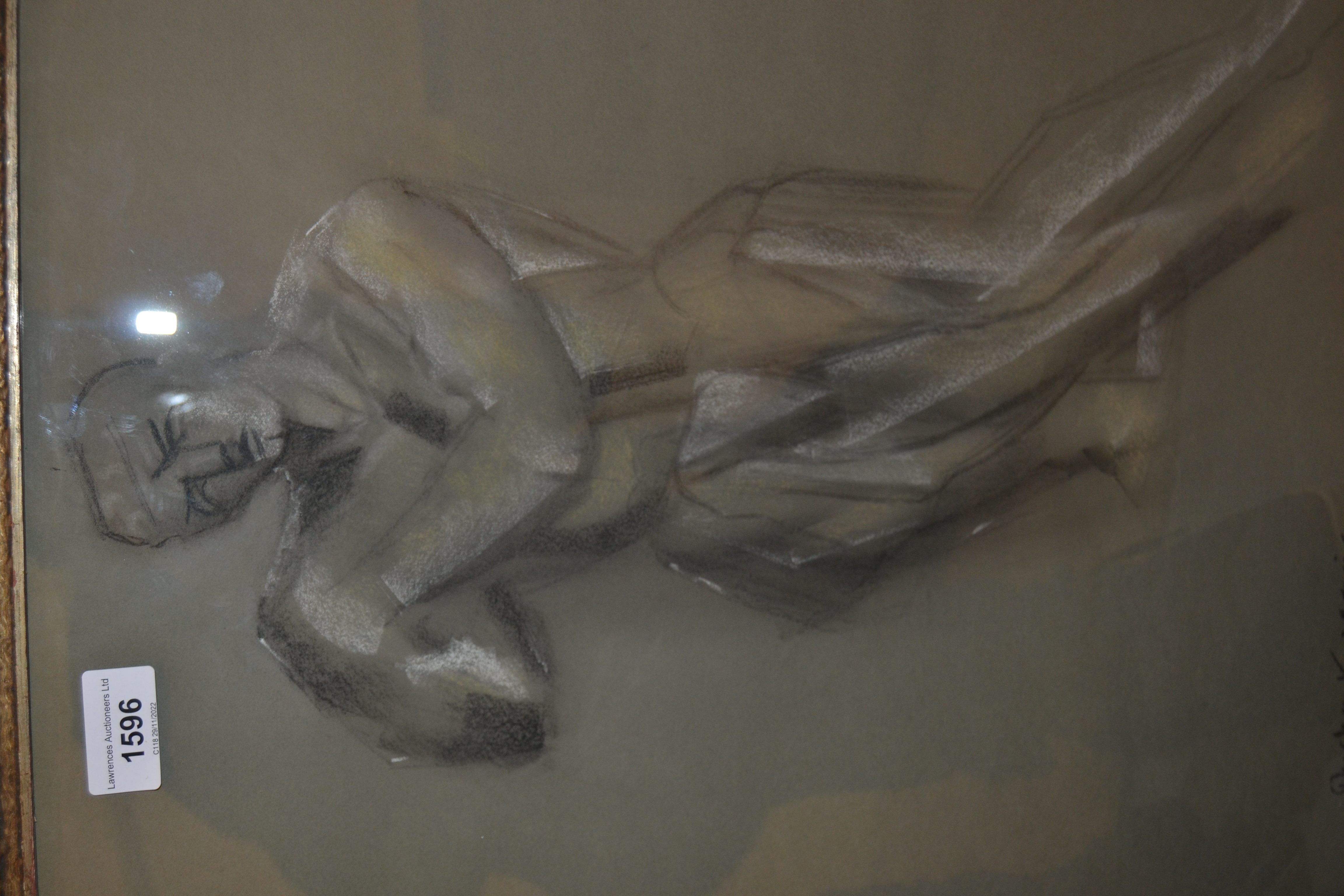 Ghisha Koenig, signed chalk drawing, sculptural male figure study, 20.5ins x 16ins