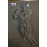 Ghisha Koenig, signed chalk drawing, sculptural male figure study, 20.5ins x 16ins