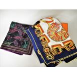 Large Hermes silk scarf / shawl, ' Sous L' Egide de Mars ', 126cm square, with a Hermes box together