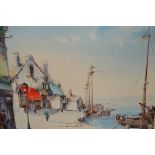 20th Century oil on canvas, harbour scene, signed Agrulay, 14.5ins x 17.5ins, gilt framed