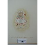 Pair of small framed watercolours ' Mrs Mouse sat at her Knitting ', and ' The Daily News ',