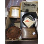 Small walnut cased musical box, together with a quantity of other miscellaneous collectables