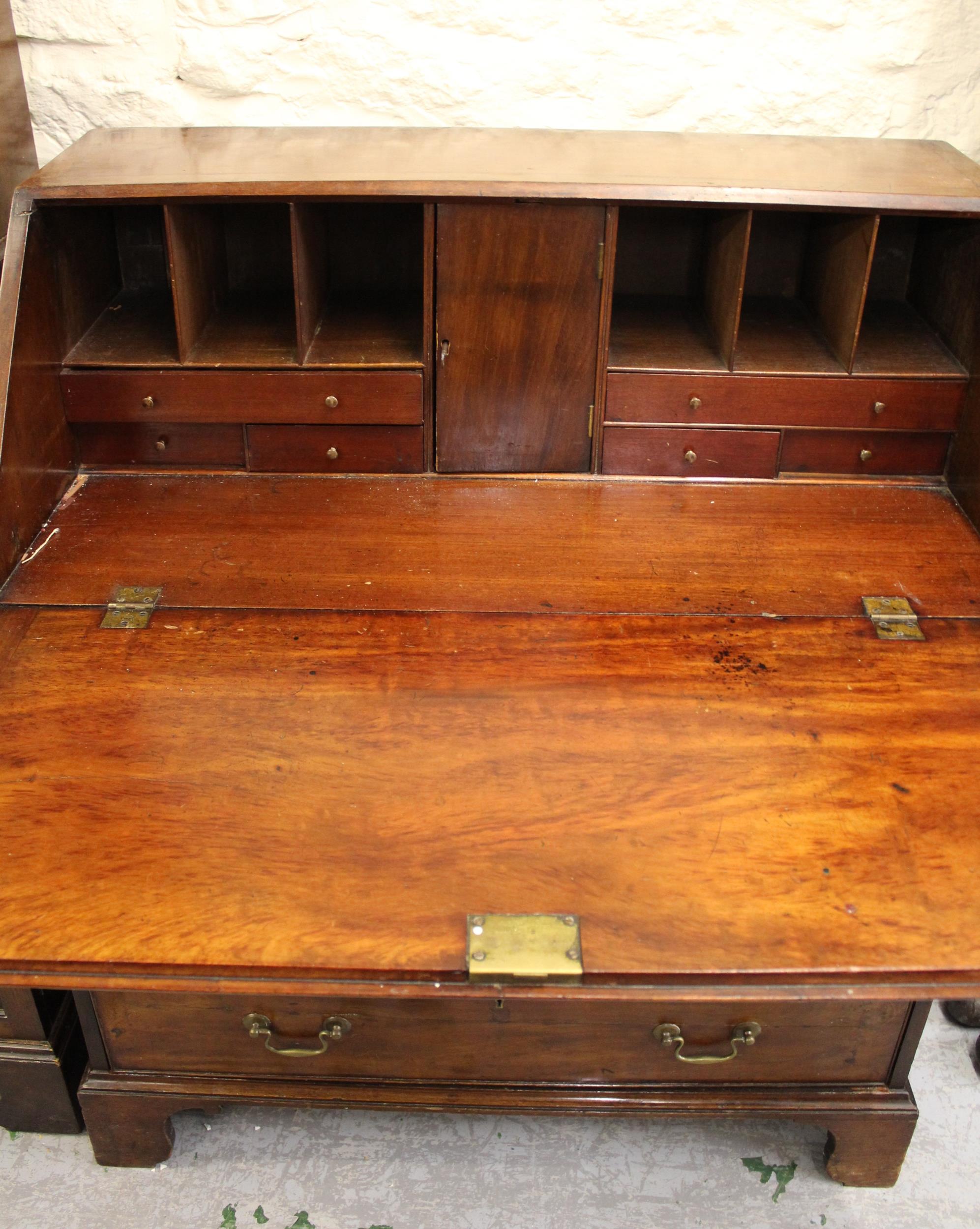 George III mahogany bureau, the fall front enclosing a fitted interior above four graduated - Image 2 of 2