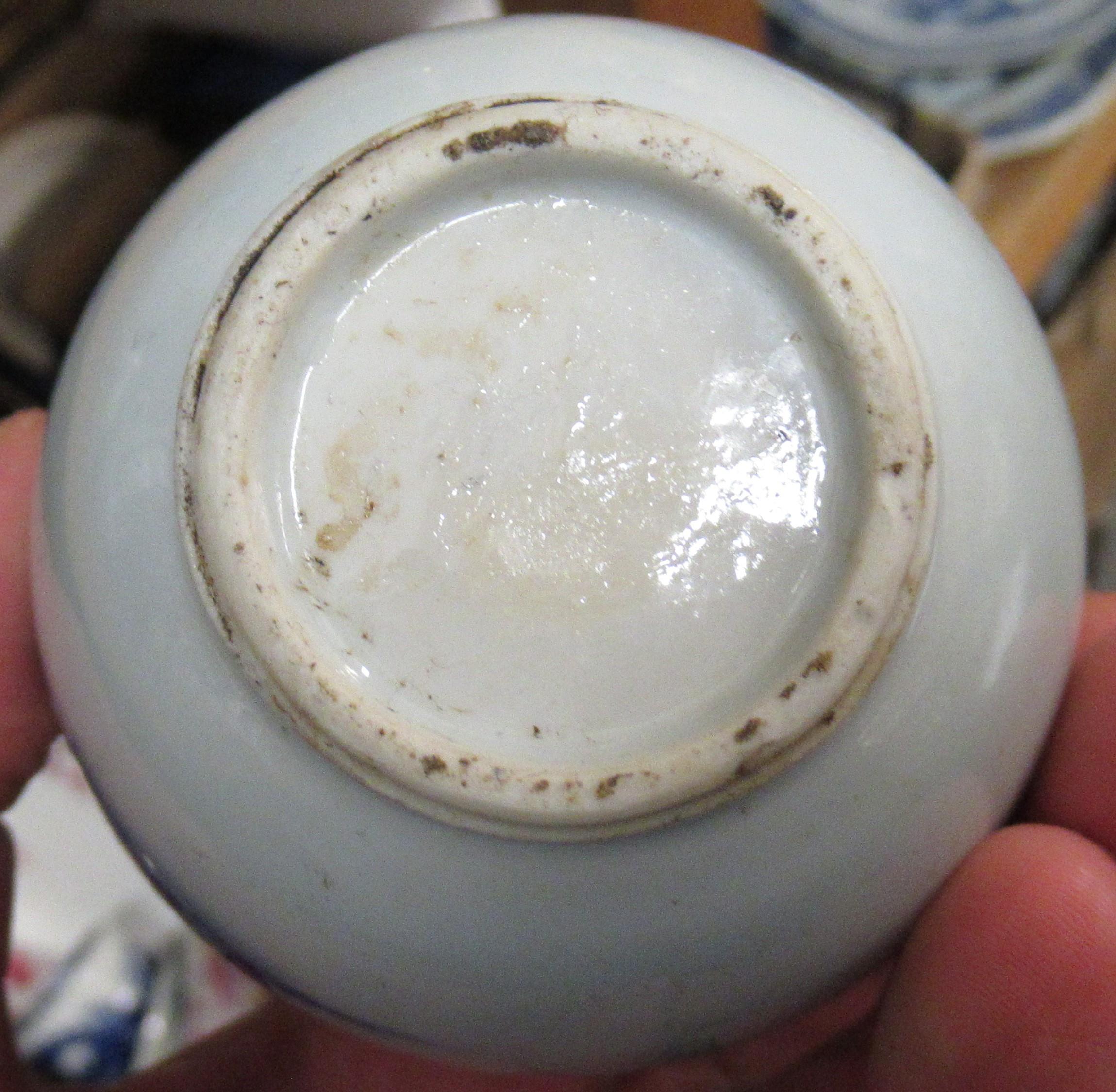 Pair of small Chinese baluster form vases, blue and white decorated with figures seated at a - Image 3 of 8