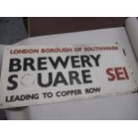 20th Century metal street sign with raised lettering for London Borough of Southwark Brewery