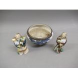 Small Japanese blue and white three footed bowl, 5.5ins diameter, together with two small Chinese