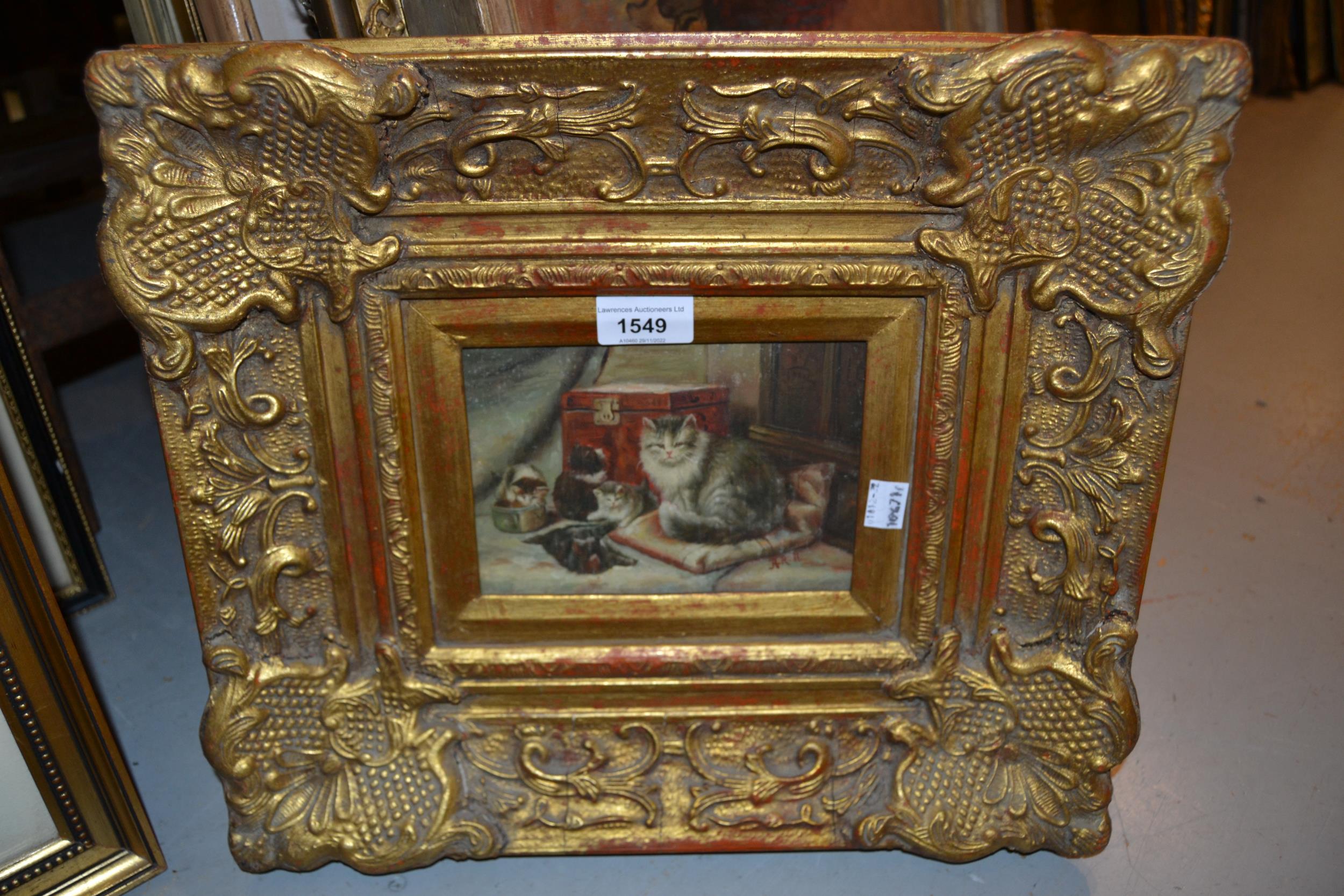 Late 20th Century oil on board, study of cats, gilt framed, 6ins x 8ins approximately - Image 2 of 2