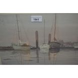 M.W. Delmar-Morgan, watercolour harbour scene, 9.25ins x 13ins, framed, together with a
