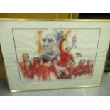 Framed coloured Limited Edition print, England World Cup winners 1966, No. 1961 of 1966, 20ins x