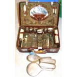 Silver four piece dressing table set and an embossed leather travel case with various original