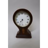 Edwardian mahogany shell and line inlaid balloon shaped mantel clock, together with a walnut aneroid