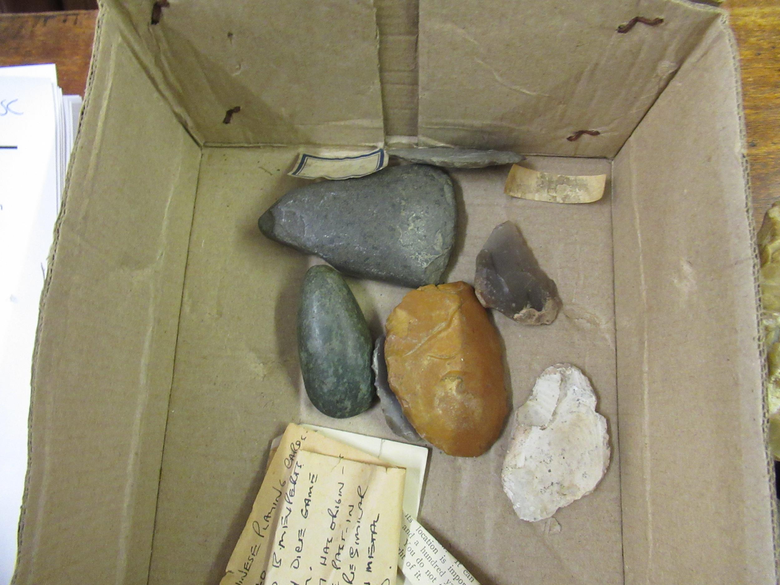Box containing a collection of various carved stone axe heads and various flint tools etc., - Image 10 of 21