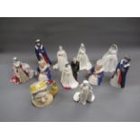 Eight various Royal commemorative figures by Royal Doulton and Coalport, together with a Royal