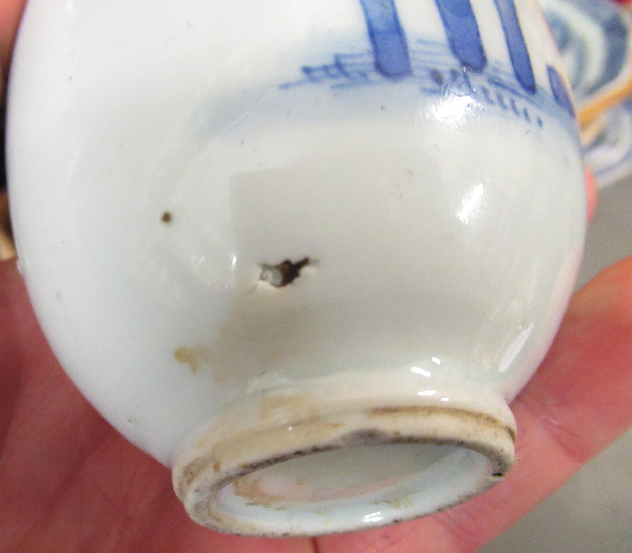 Pair of small Chinese baluster form vases, blue and white decorated with figures seated at a - Image 7 of 8