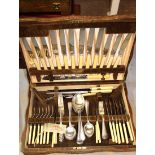 Oak cased canteen of Old English pattern silver plated cutlery