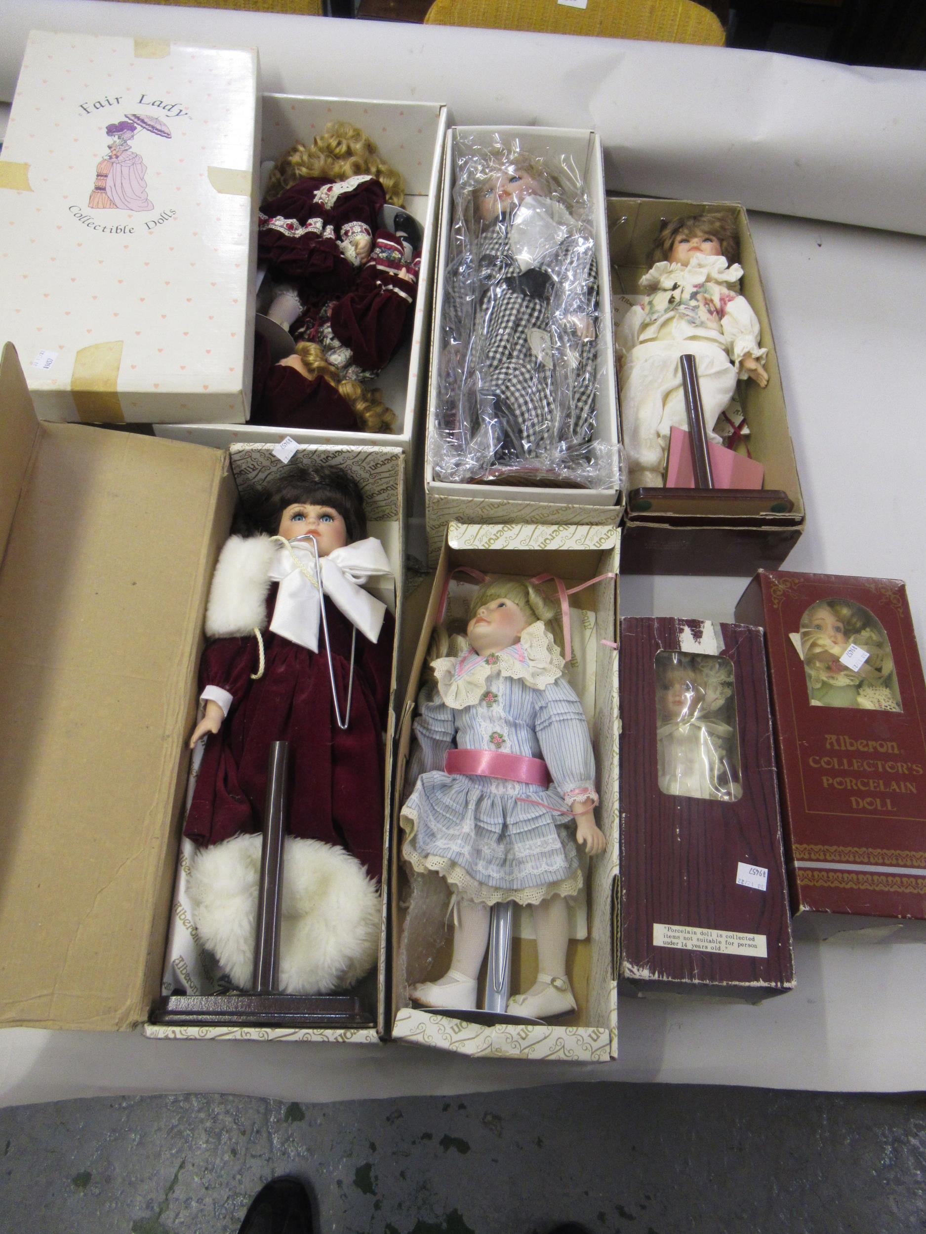 Seven various modern collector's dolls by Alberon and other, together with a small quantity of