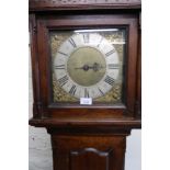 18th Century oak longcase clock with brass dial , silvered chapter ring and Roman numerals, signed