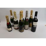 Seven various champagnes and sparkling wines, three various table wines and three bottles of spirits