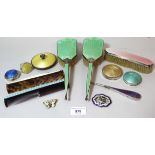 Collection of twelve various silver and translucent enamel decorated dressing table items etc.