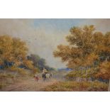 David Cox signed watercolour, figures and horses in a rural landscape, indistinctly dated, 16ins x