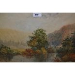 Framed watercolour, autumnal river landscape, signed ' B. W. Leader ', dated 1881, 11ins x 16ins