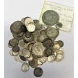 Bag containing a quantity of 1919 and earlier silver coinage, mainly English, including Victorian,