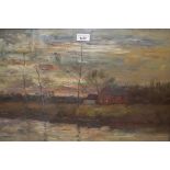 Julian Rix, oil on board, river scene at twilight, 17ins x 23.5ins, original gilt frame