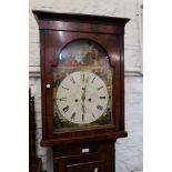 19th Century mahogany longcase clock, the rectangular hood above a rectangular panelled door and