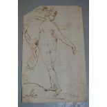 Small unframed 18th Century ink drawing of a Classical female, 8ins x 5ins approximately, together
