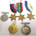 World War II medal group of six including three stars awarded to Lieut. J. Hart, including