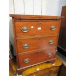 Small 19th Century mahogany three drawer chest with brushing slide, 32ins high x 25.5ins wide x 16.