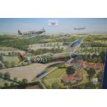 Limited Edition print, ' Spitfires of Chevening ', No.3 of 500, signed by the artist Andrew