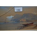 J.L Rowbotham, watercolour, Continental lake scene, signed and dated 1858, 5.5ins x 9ins, gilt