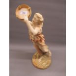 Large Royal Worcester blush ivory figure, female companion bacchante with cymbal, dated 1900,