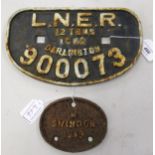 Two painted metal railway signs LNER Darlington and Swindon 1948