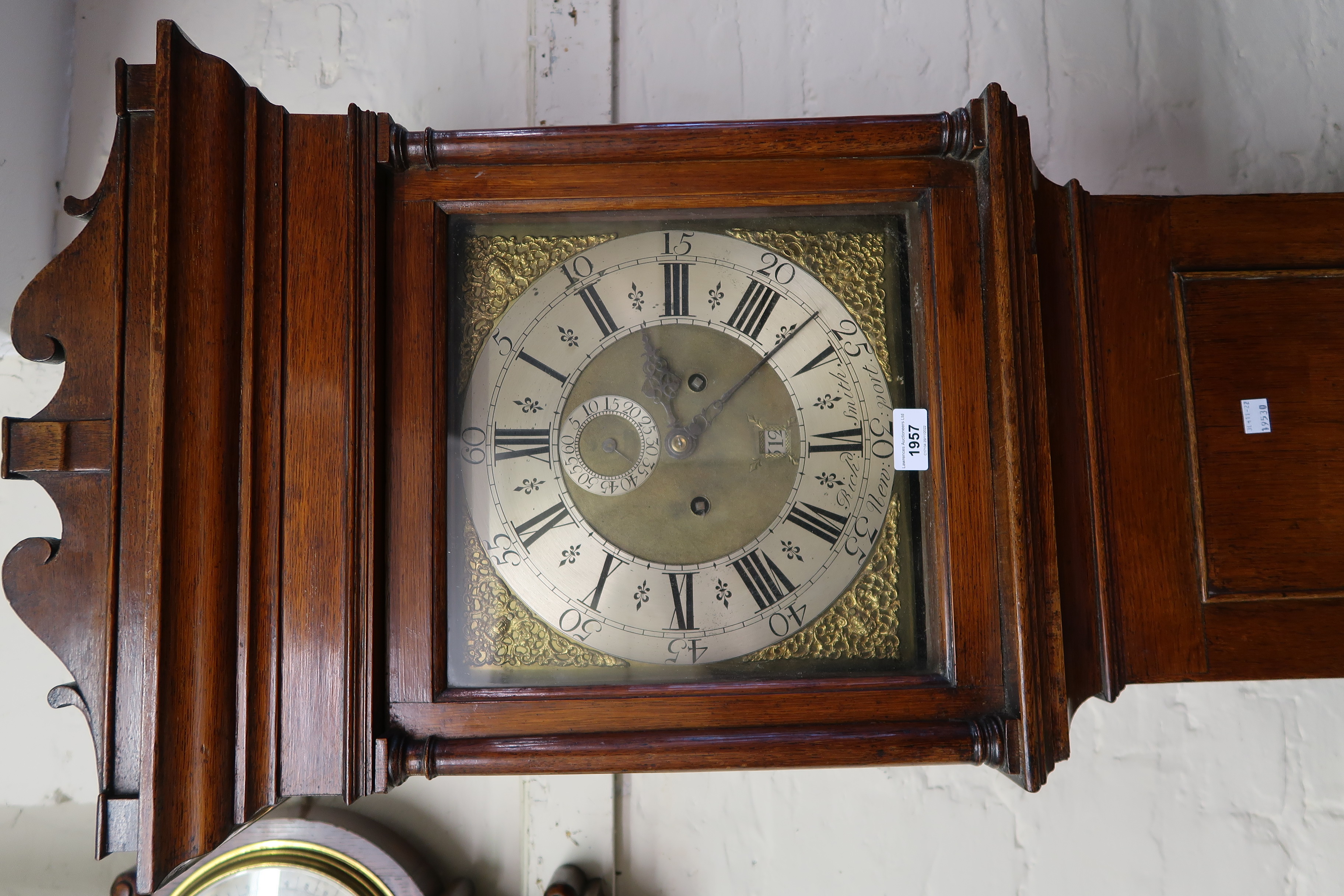 George III oak longcase clock, the square gilt brass and silvered dial, 12ins inscribed Richard