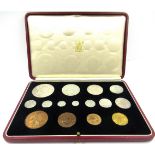1937 George VI specimen coin set in original red Morocco leather box and a United Kingdom Proof Coin