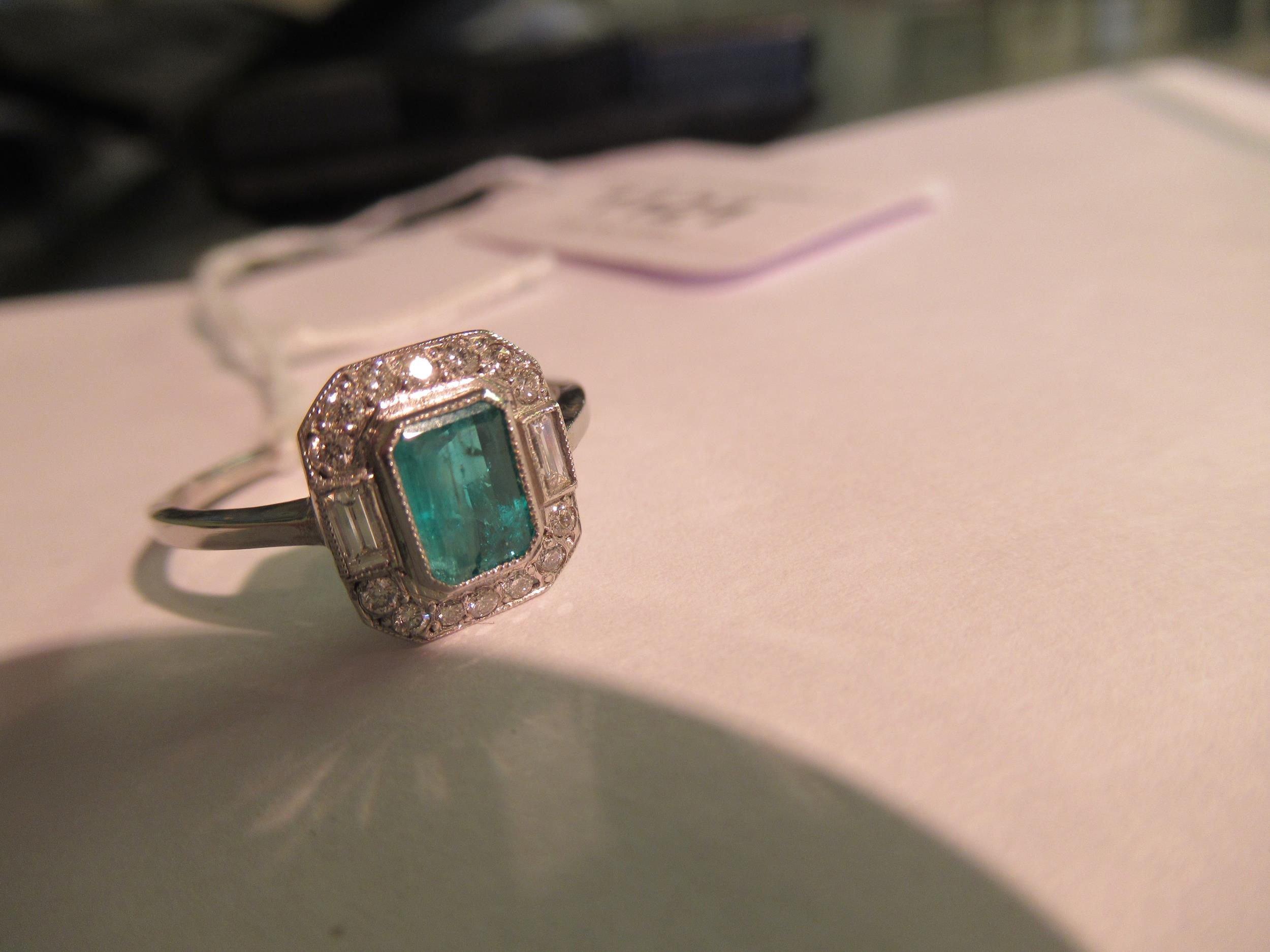 Platinum ring set with central octagonal emerald surrounded by diamonds, size N 2.9g Dimensions of - Image 5 of 5