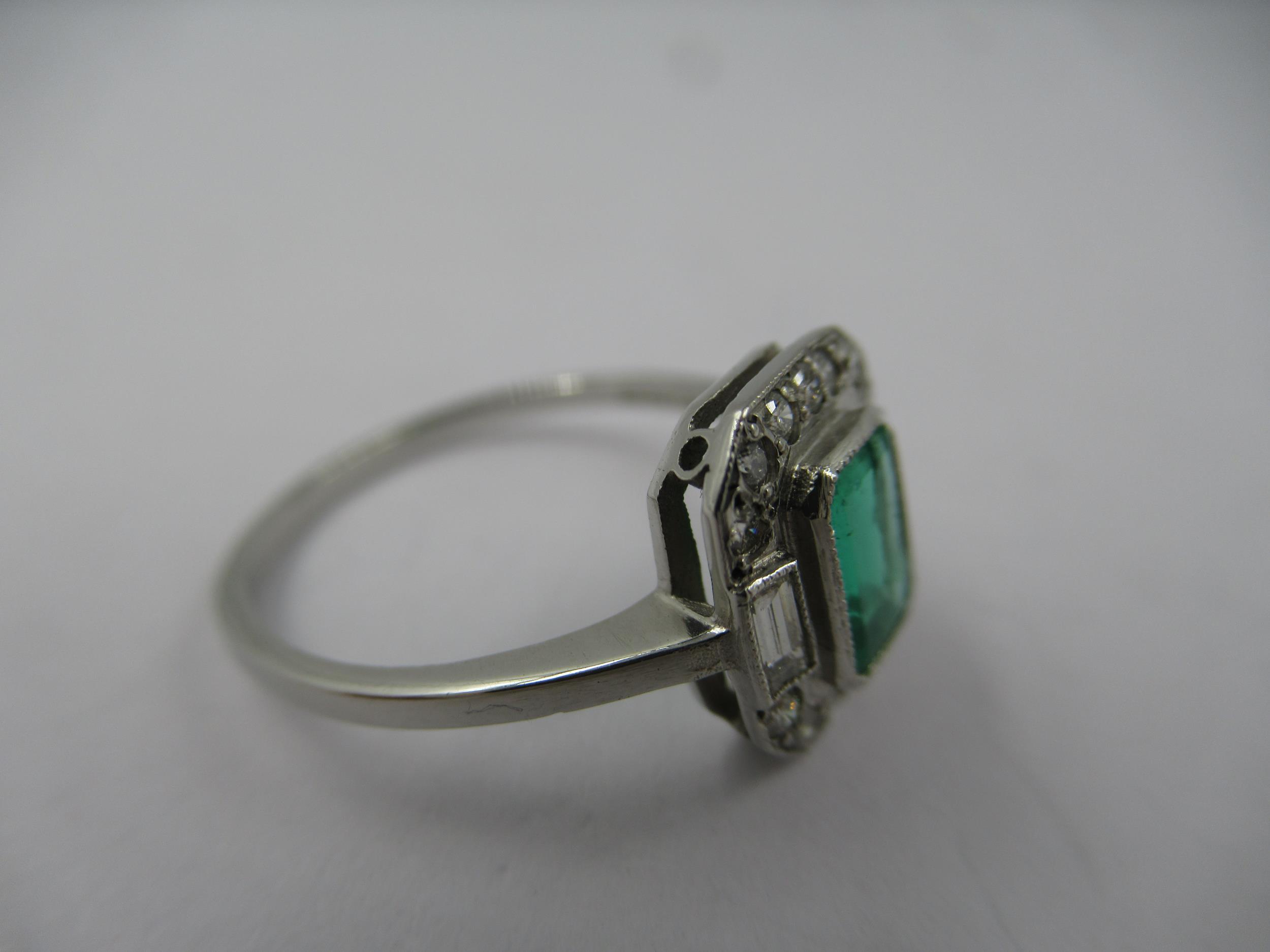 Platinum ring set with central octagonal emerald surrounded by diamonds, size N 2.9g Dimensions of - Image 4 of 5