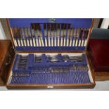 Elkington and Company oak cased twelve place setting canteen of Old English pattern plated cutlery