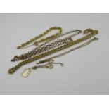 Three various 9ct gold chains, together with a small 18ct gold pendant, and a 9ct gold bracelet, 22g