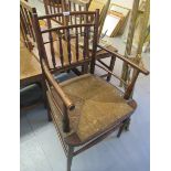 Morris & Co. Sussex chair with spindle back, rush seat and turned supports