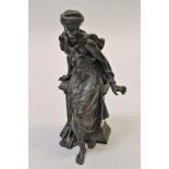Henry Dumaige, brown patinated bronze figure of a girl seated on a column, signed, 13ins high