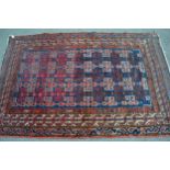 Kurdish rug with an all-over hooked medallion design on a deep blue ground with multiple border, 6ft