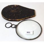 Large London silver framed magnifying glass in original leather case for C.W Dixey opticians to