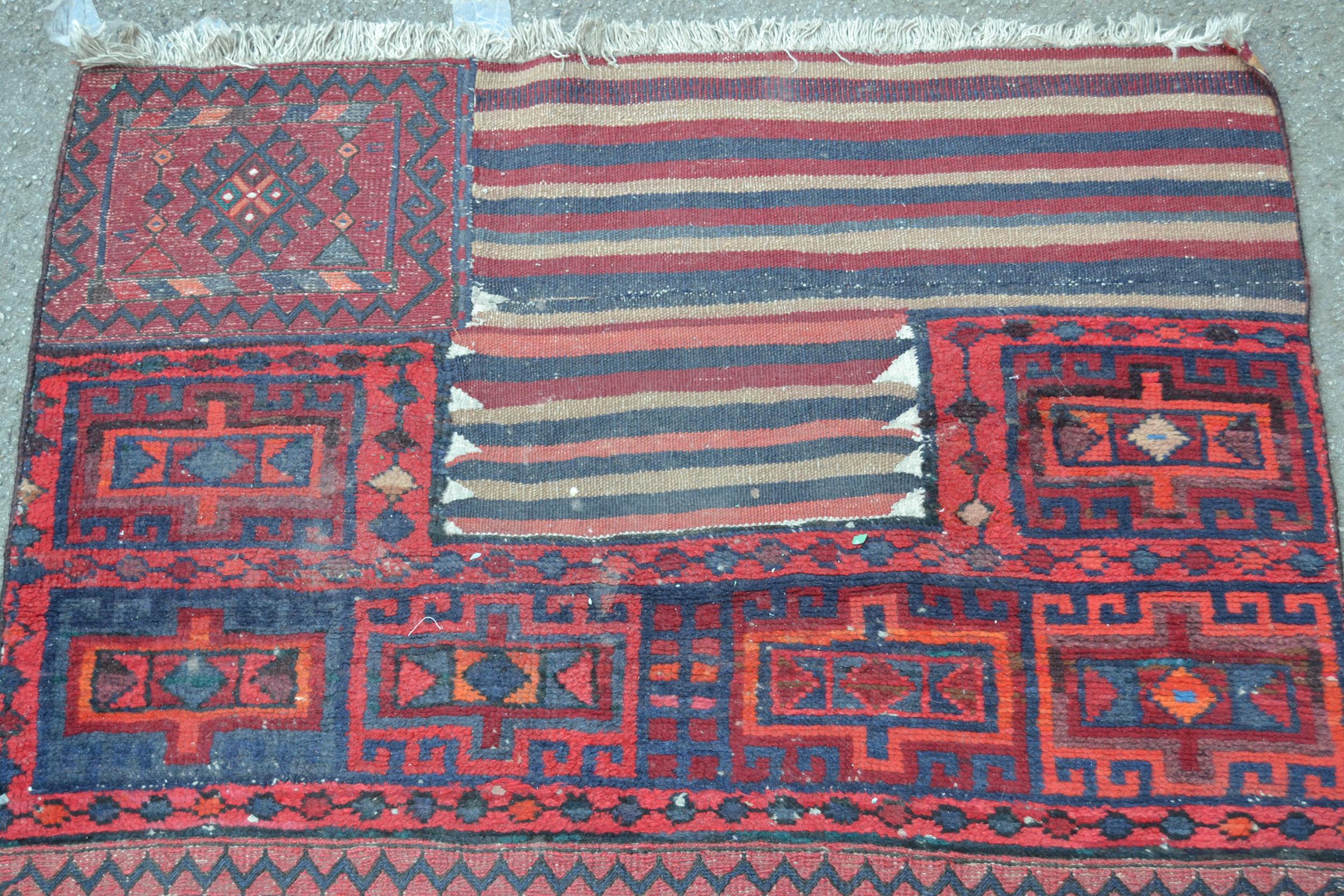 Turkish part piled and Kelim rug of two joined sections with an all-over hooked medallion and stripe - Image 3 of 3